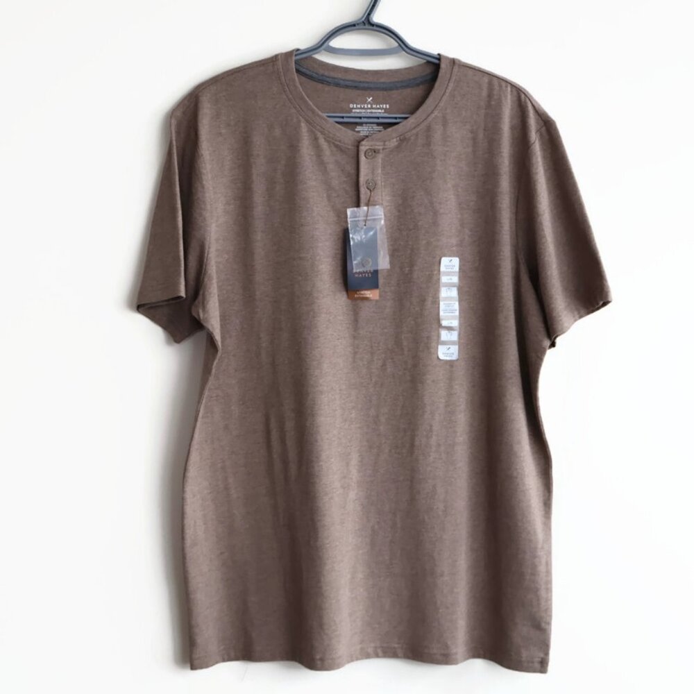 Men's - NWT - Henley Short Sleeve Shirt - Size L - Denver Hayes - Brown Heather